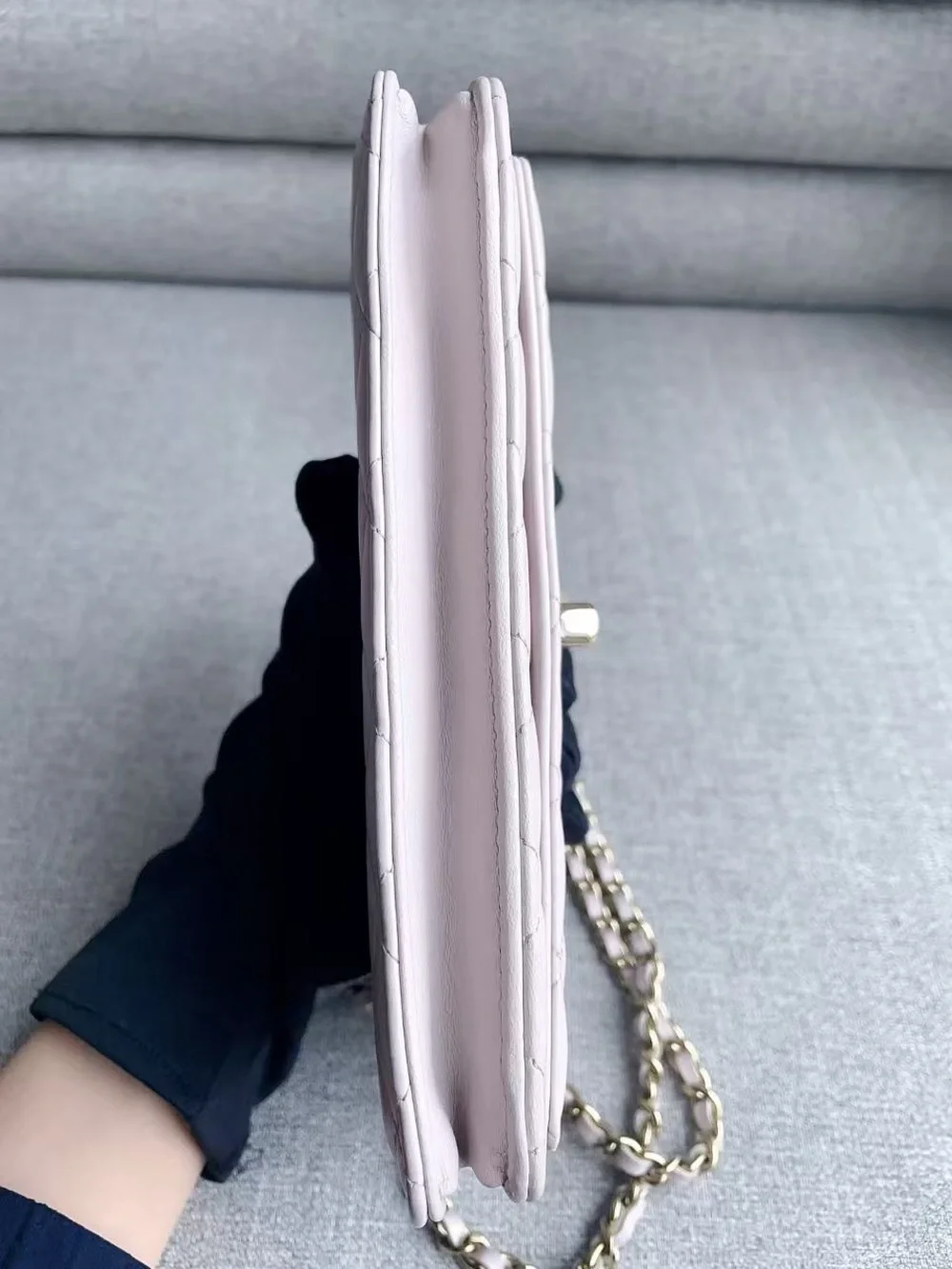 CHANEL Quilted Leather Wallet-On-Chain in Light Lavender